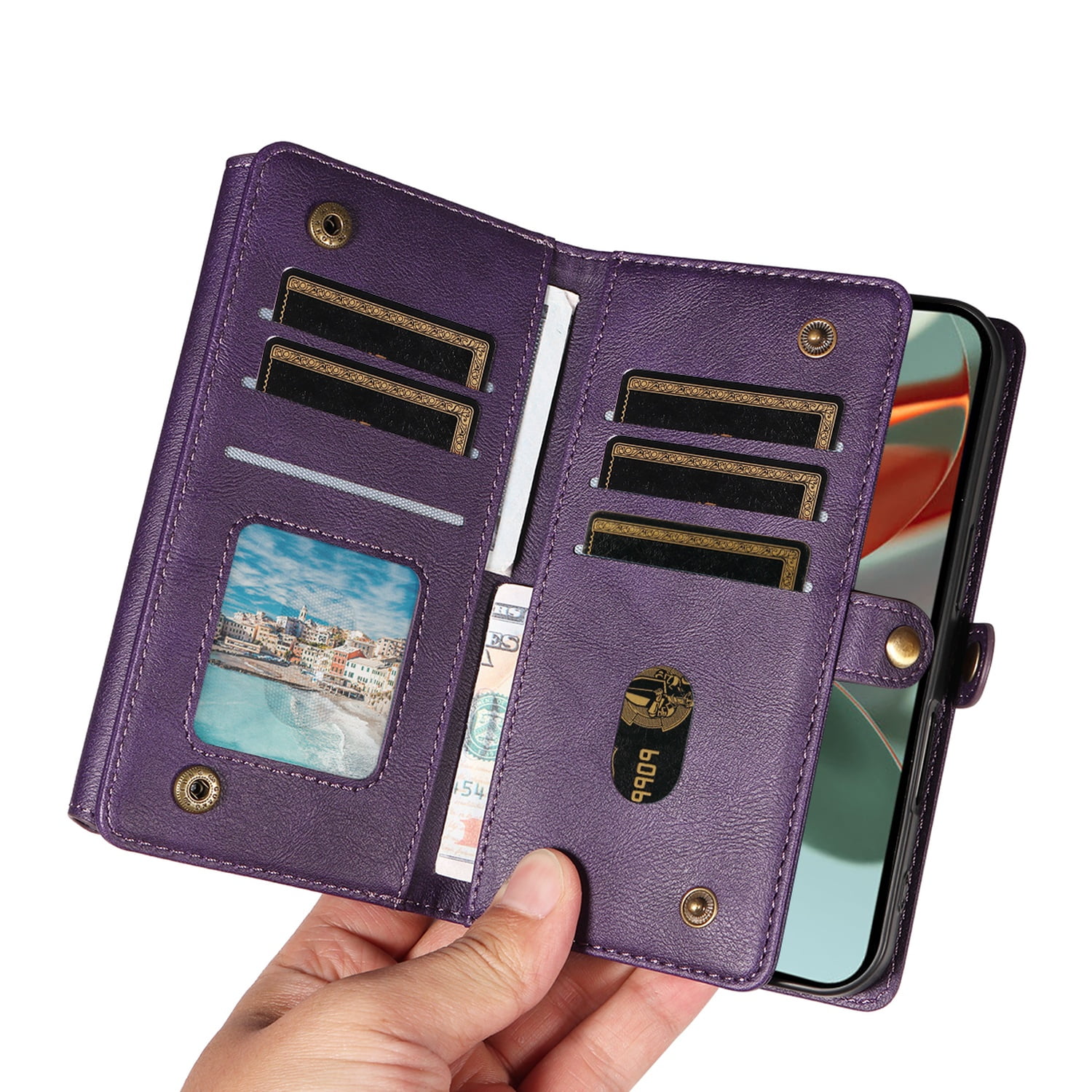 Dteck Wallet Case for iPhone 11 Pro Max, RFID Blocking Card Holder PU Leather Crossbody Strap Magnetic Snap Zipper Purse Shockproof Phone Cover,Purple