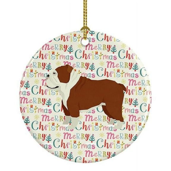 English Bulldog Merry Christmas Ceramic Ornament 2.8 in x 2.8 in