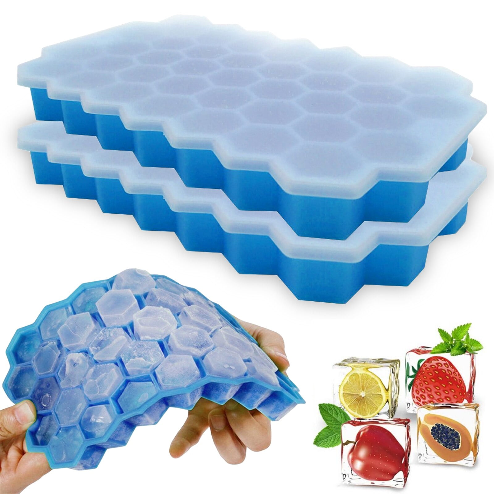 Small Ice Cube Trays with Lid - ZDZDZ Silicone Ice Cube Molds, 2 Pack Easy-Release Tiny Ice Trays - Make 72 Ice Cube,Stackable Ice Mold Set for Iced
