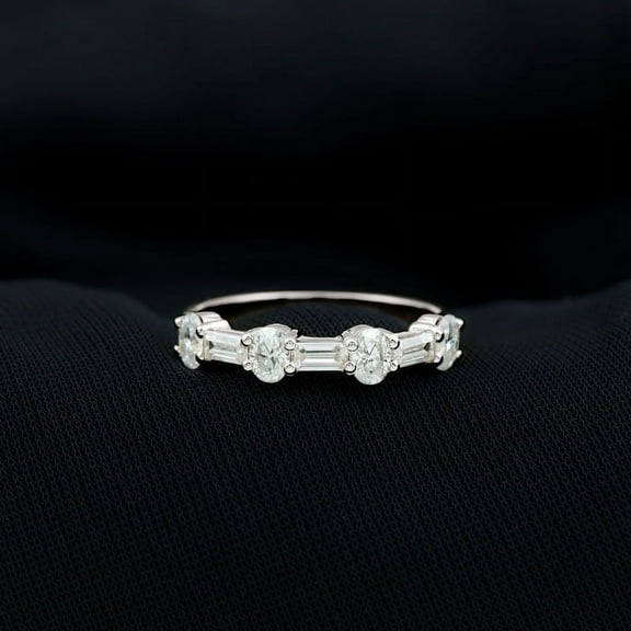 Silvago Jewel14K White Gold Plated Diamond Ring - 1.7 Ct VVS1/D Oval Cut Lab Created Simulated Diamond Rings - Multi-Stone Wedding Diamond Rings for Her - Baguette Cut East West Women's Bands