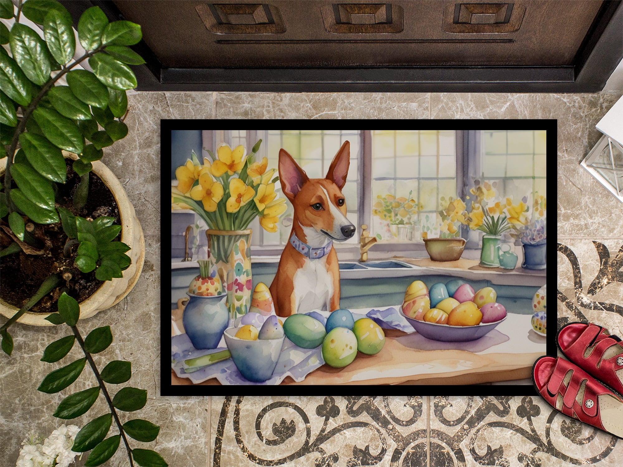Decorating Easter Yorkshire Terrier Doormat
