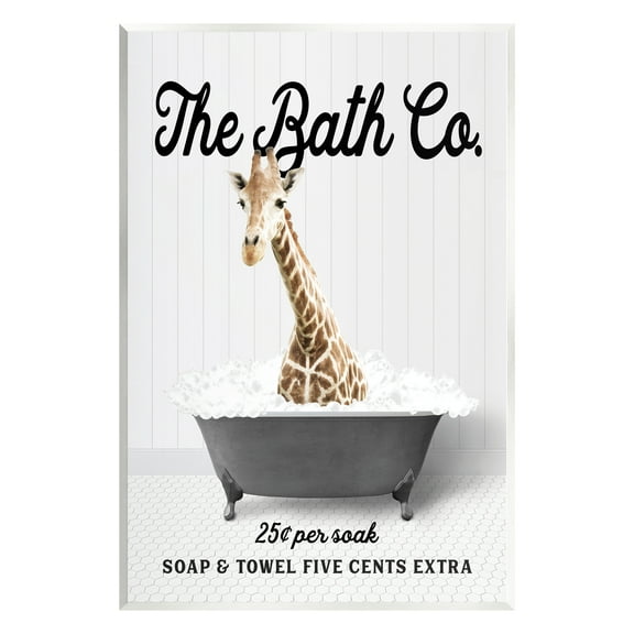 Stupell Industries Giraffe Vintage Bubble Bath Animals & Insects Painting Unframed Art Print Wall Art, 10 x 15