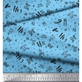 thumbnail image 2 of Soimoi Blue polyester Crepe Fabric Peace On Earth Text Print Sewing Fabric Yard 42 Inch Wide, 2 of 3