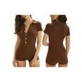 thumbnail image 4 of Coduop Women Short Sleeve Bodycon Jumpsuit Buttons Overalls Playsuit One Piece, 4 of 5