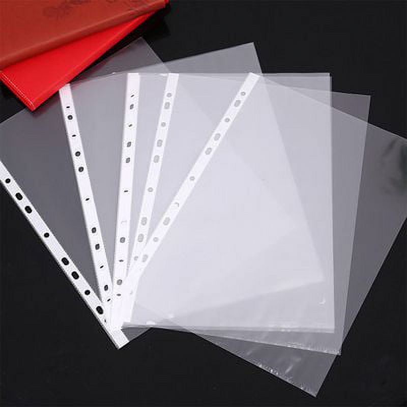 SHIYAO 100 Pcs A4 Clear Plastic Punched Pockets Filing Folders Wallets  Sleeves value pack 
