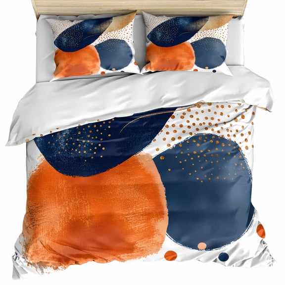Navy Blue Burnt Orange Bedding 3 Piece Duvet Cover Set California King, Artwork Geometric Contemporary Soft Microfiber Comforter Cover with Zipper Closure & Pillowcases, FadeResistant Quilt Cover