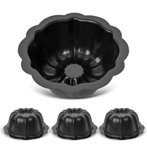 4 Pack Nonstick Mini Cake Pan Set, 4 Inch Fluted Carbon Steel Molds for Baking Cupcakes, Brownies, Puddings