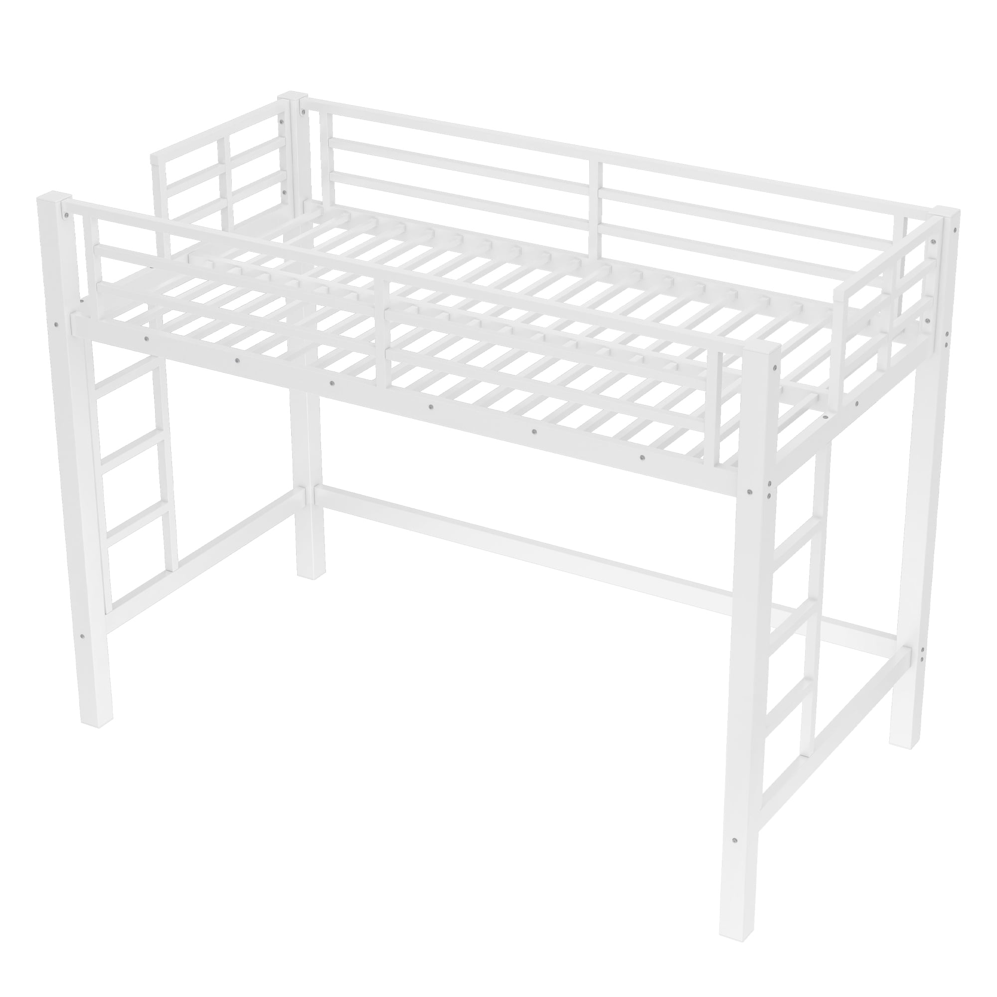 Miniyam Twin XL Metal Loft Bed with Ladder and Guardrails, Space Saving Elevated Bed for Small Bedroom, Black