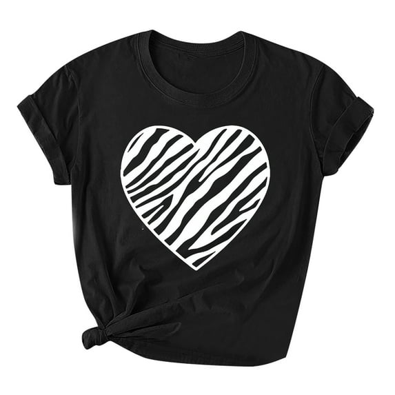 Ausyst Women Tops Cute Heart Graphic Crewneck Short Sleeve Regular Fit Casual Tee T-Shirts Summer Blouse Black XXXL