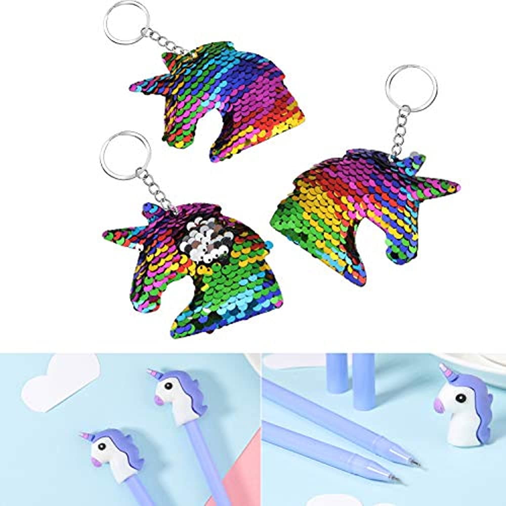 3 Pieces Sequined Unicorn Keychains for Party Gifts and School Supplies Outus Unicorn Notebook Set 2 Pieces Purple Unicorn Multicolor Pens Reversible Sequin Unicorn Pattern Notebook with Lock