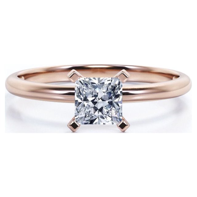 JeenMata Anillo de Compromiso con Solitario de Moissanita de Corte Princesa de 1 Quilate con Certificación Engastado en Garras en Baño de Oro Rosa de 18 K sobre Plata