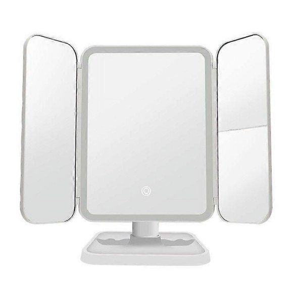 Tri-quadrant Makeup Mirror with LED Lights for Bedroom Beauty Dressing Mirror Illuminate Your Face with Smart Complementary Light