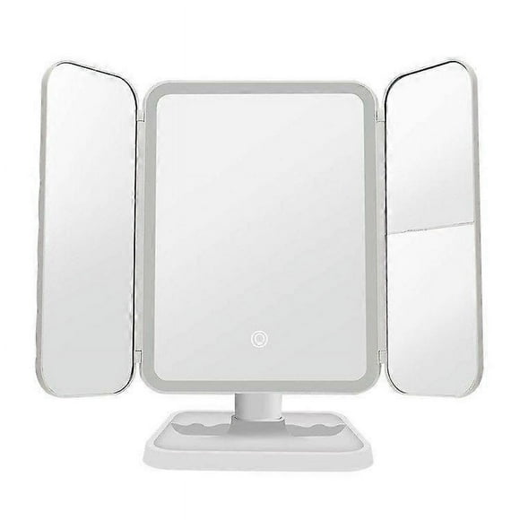 Tri-quadrant Makeup Mirror with LED Lights for Bedroom Beauty Dressing Mirror Illuminate Your Face with Smart Complementary Light