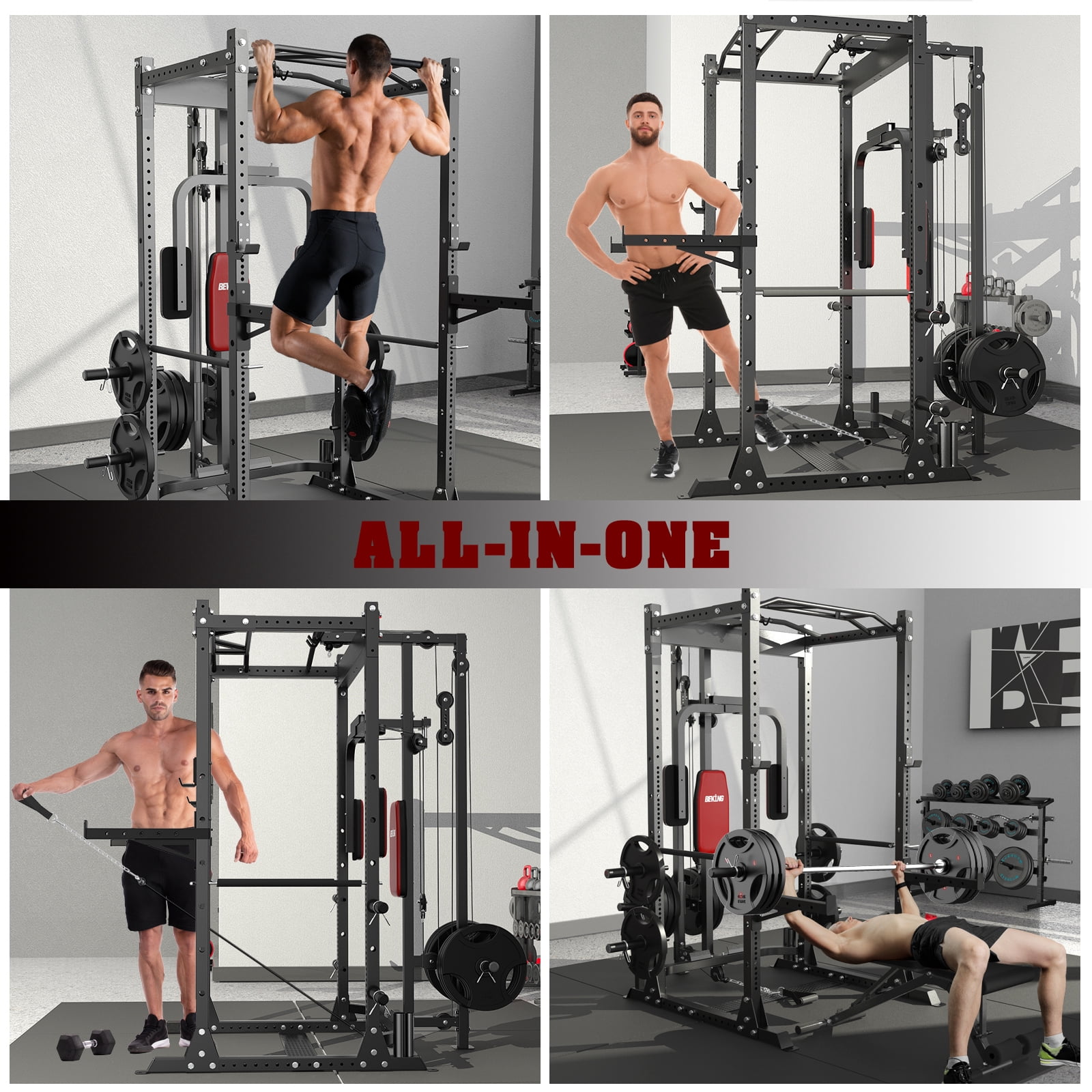 Beking 2000LBS Power Rack with Lat Pulldown, Squat Cage