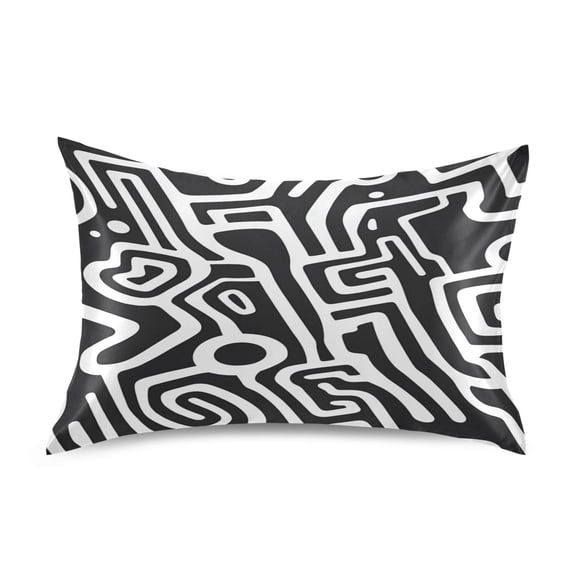 Minimalist Black and White Lines Satin Pillowcase 20''x26'' Double-Sided Print Soft Wrinkle Resistant