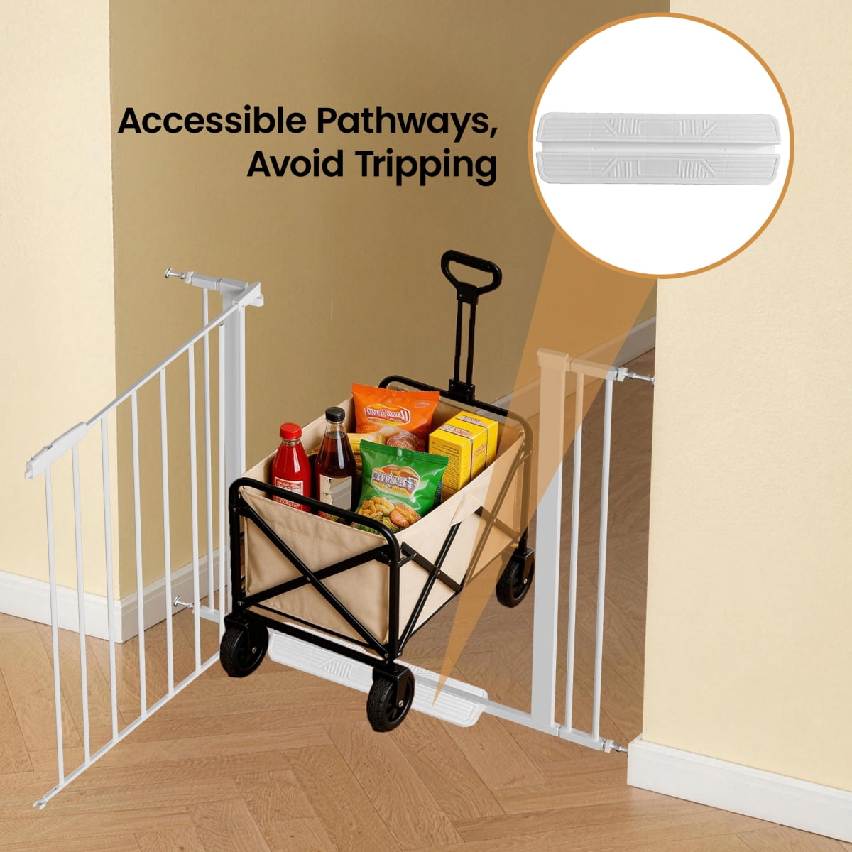 30" Tall Auto-Close Pet Gate for Stairs, 29"-40.5" Wide Adjustable Safety Gate, Pressure Mounted Easy Walk Through Dog Gate for Doorways, White