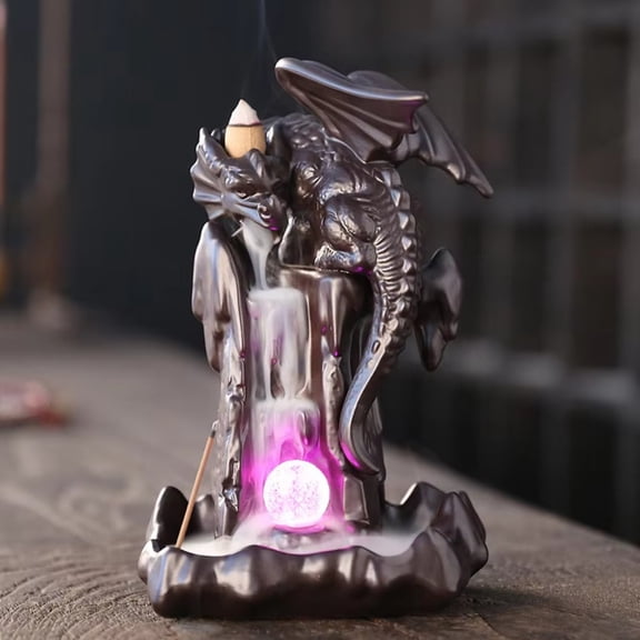1pc LED Ceramic Vintage Dragon Backflow Incense Burner, Creative Home Aromatherapy Decor (Without Incense)