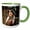 Green/White, variant on 3drose, Cool Fantastic Lady in Green Hat and Red Dress. Mechanical Gear. Gift, 11oz Two-tone Yellow Mug