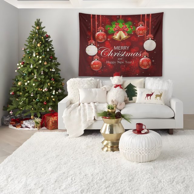 Tapiz de Tela para Decoración de Pared, Diseño Navideño, Color Melocotón