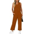 thumbnail image 6 of bbyeadc Travel Outfits for Women 2 Piece Sets V Neck Sleeveless Casual Travel Clothes Women Wide Leg Drawstring Women's Clothing Comfy Pact Clothing for Women, Saffron M, 6 of 6