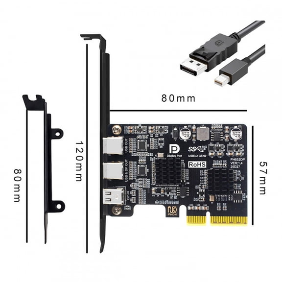 Chenyang PCI-E Express 4x & Mini Displayport 1.4 Input to Dual 10Gbps USB 3.1 Type-C USB-C & 4K 60hz Output Desktop Graphics Expansion Card Adapter ASM3142