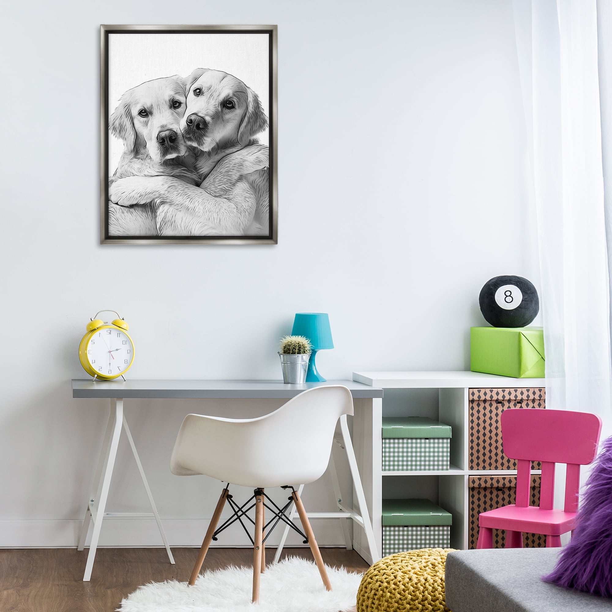 Stupell Industries Two Hugging Dogs Animals & Insects Painting Gray Floater Framed Art Print Wall Art, 25 x 31