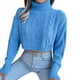 thumbnail image 3 of Suéter Corto de Cuello Alto para Mujer, Suéter de Punto, Jersey de Larga con Cuello Redondo, Tops. Azul M, 3 of 10