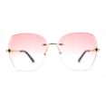 thumbnail image 2 of Womens Rimless Oversized Butterfly Rhinestone Bevel Lens Sunglasses Gold Pink, 2 of 4