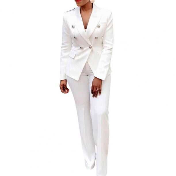 Conjunto de chaqueta y pantalón para mujer, traje cálido de cintura alta, a la moda, para vacaciones, oficina, 2 unidades