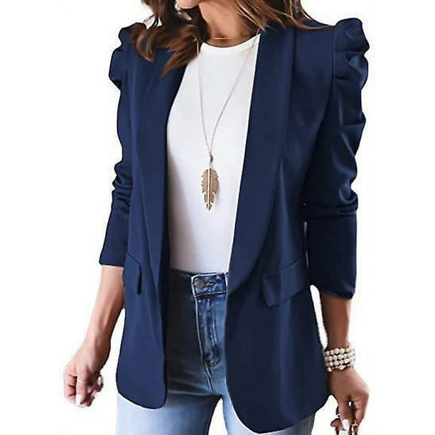 Chaquetas de traje de mujer con clase con manga larga 2 bolsillos abrigo delgado para mujer uso diario formal azul marino Bodega Aurrera en linea