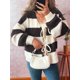 thumbnail image 4 of Chaqueta de Punto Holgada Informal con Cuello en V y Larga para Mujer, Cárdigan de Punto con Cordones y Rayas en Contraste. Marrón L, 4 of 10