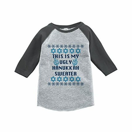 

7 ate 9 Apparel Kids Ugly Hanukkah Sweater Grey Baseball Tee