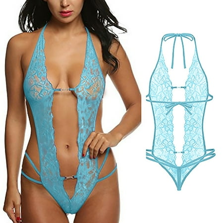 

YDKZYMD Women S Sheer Lingerie Babydoll Set One Piece Bodysuit Chemise With Deep V Neck Sexy Teddy Underwear Snap Crotch Set