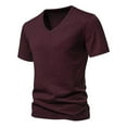 thumbnail image 2 of Ulitacool Men T Shirt Summer Solid Color V Neck Short Sleeved T Shirt Soft Wear Red, 2 of 8