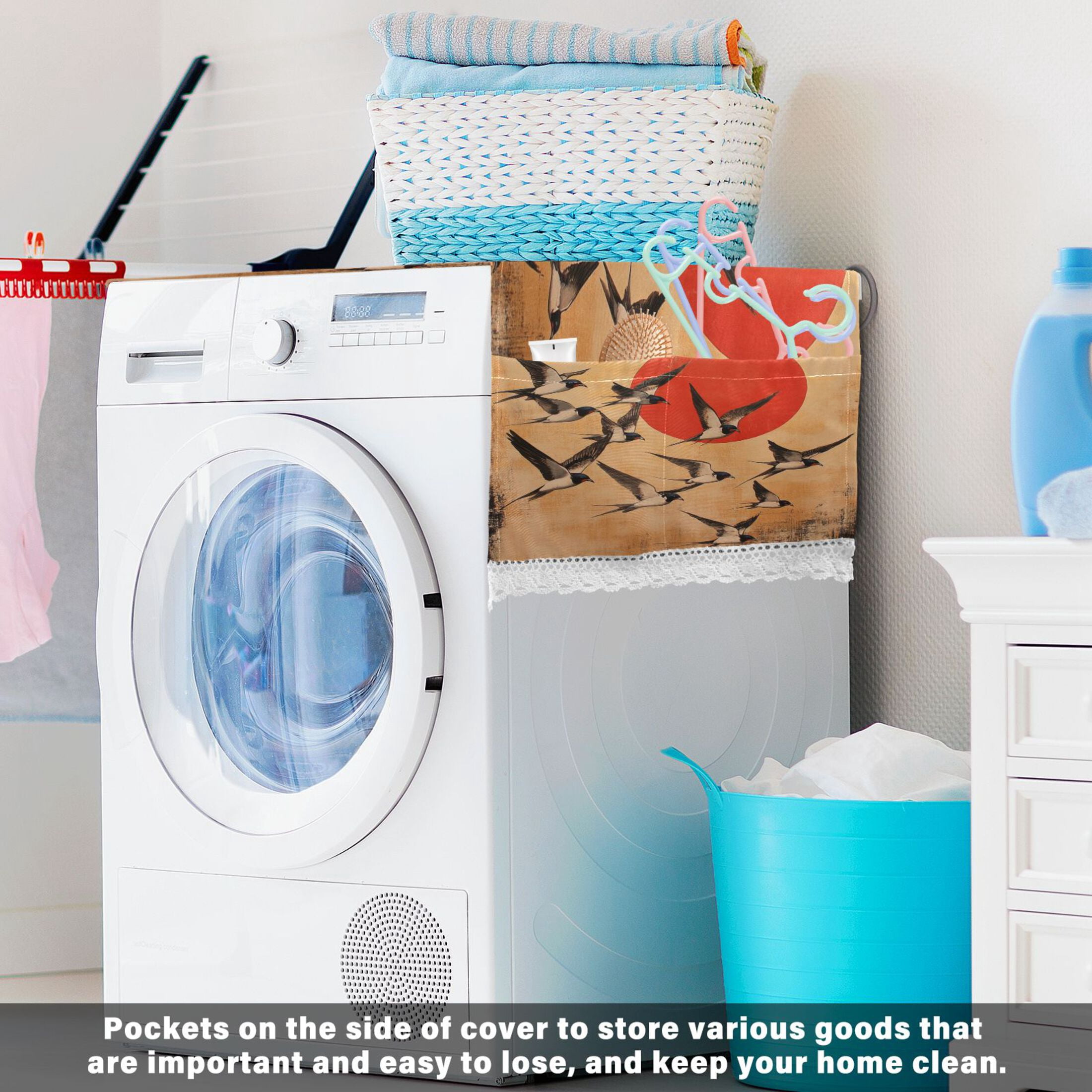 Millennium Of The GooseWasher and Dryer Covers Dust-Proof and Oil Resistant Fridge Cover with 4 Storage Pockets Washing Machine Top Cover for Laundry Kitchen Home 51.2 x 22 In