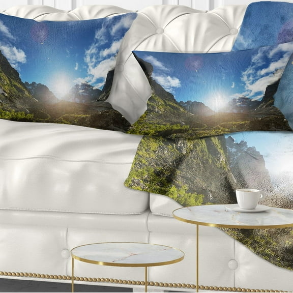 Designart Caucasus Hills under Bright Sunset - Landscape Printed Throw Pillow - 12x20