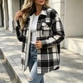 thumbnail image 5 of Sevevn Women Plaid Fleece‑Lined Shacket Jacket Button‑Down Sherpa Lined Flannel Shirt Coat with Chest Pocket Winter Outerwear Black XL, 5 of 7