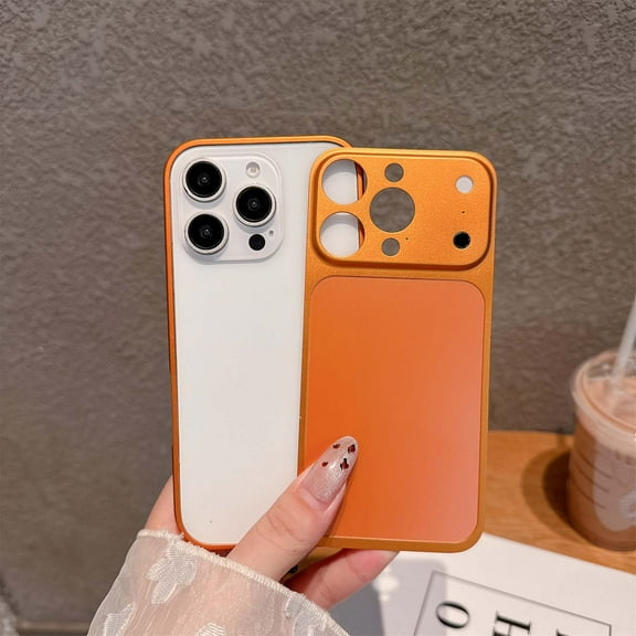 Aluminum Alloy Back   Metal Frame Case for iPhone 15 Pro Max, Change to iPhone 17 Pro Max Style, Sleek Ultra Thin Protective Shockproof Anti-Scratch Lightweight Premium Metallic Back Cover, Orange