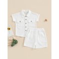 thumbnail image 2 of GXFC Toddler Baby Boys Summer Solid Shorts Outfits Kids Boys Short Sleeve Button Turn-Down Collar T Shirt Tops with Pocket and Short Pants Set Casual Clothes 2Pcs 6M-4T, 2 of 9