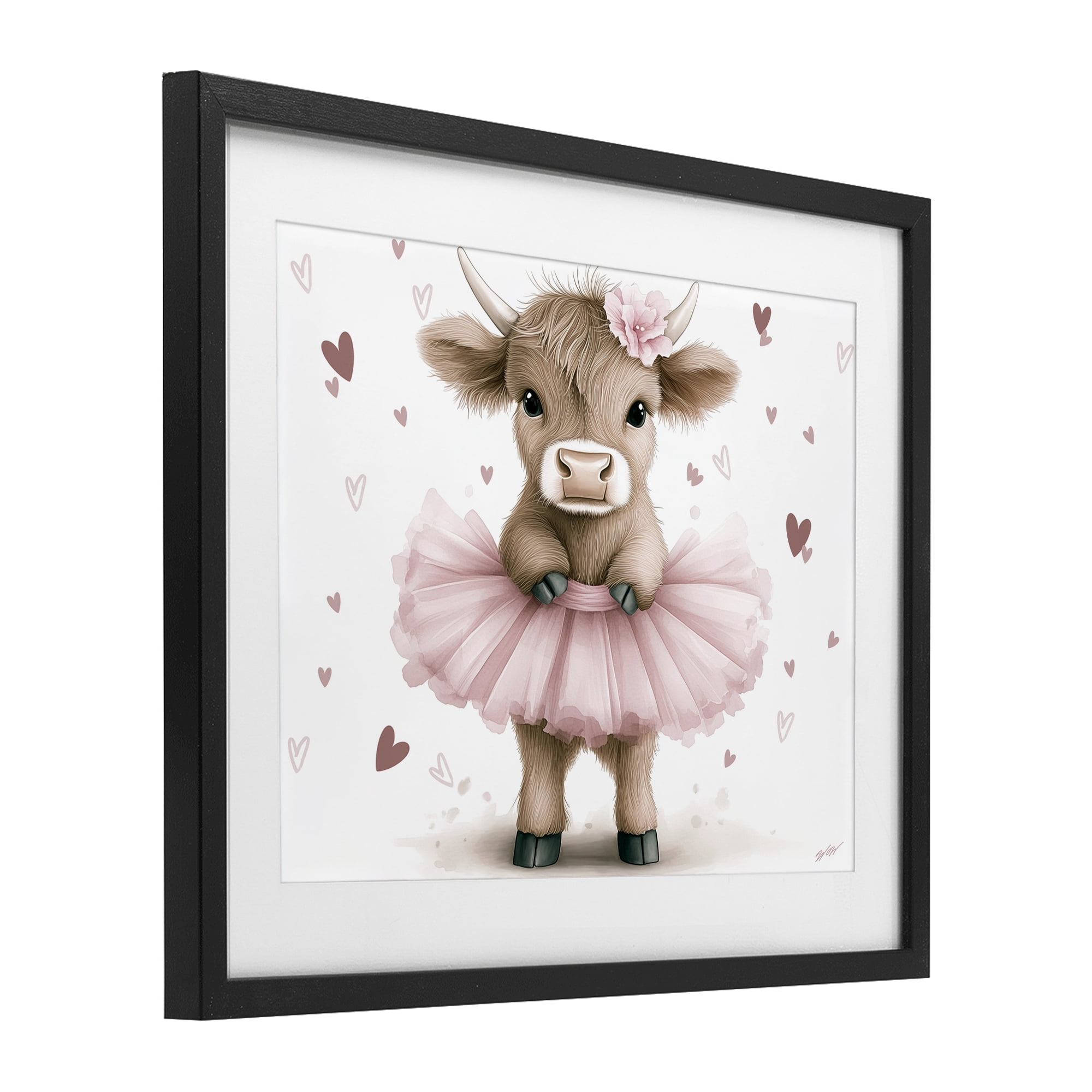 Stupell Industries Baby Calf with Tutu Black Framed Print Under Glass, design by Whimsical Wonders