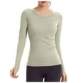 thumbnail image 3 of UTSJKR Workout Shirts for Women Long Sleeve Seamless Yoga Top Sports Running Shirt Breathable Gym Athletic Tops Slim Fit Gray S, 3 of 9
