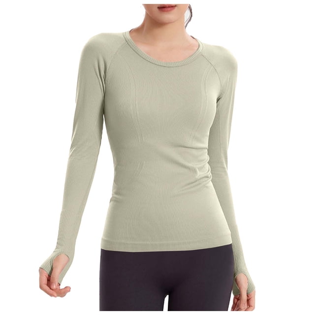 Hvobtty T-Shirt Décontracté à Manches Longues et Col Rond pour Femmes, Haut Ajusté Sportif à Col Rond Uni pour l'Hiver