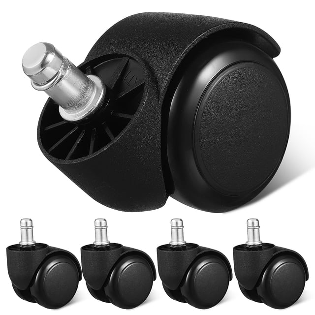SHISUYAN 5 Pcs Roues de Chaise de Bureau Roulettes de Chaise Robustes de Remplacement Format Universel. l'Ensemble Comprend Cinq Roulettes Noires en PU et nylon, Conçues pour une rotation Fluide et une Résistance à l'Usure. Chaque Roue Mesure 8.10x5.50x5.50cm (3.18x2.16x2.16 Po) avec un Diamètre de Tige de 7/16 Pouces (11mm) et une Longueur de Tige de 7/8 Pouces (22mm). Ces Roues Sont Faciles à Installer, Produisent un Faible Bruit et Offrent un Support stable avec une Forte Capacité de Charge