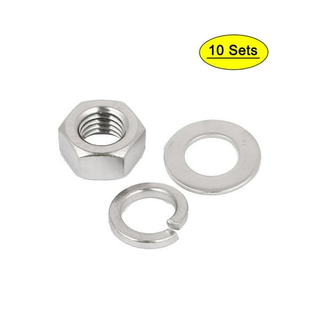 

M8 Thread Diameter 304 Stainless Steel Hex Nut Flat Washer Split Lock 10 Sets