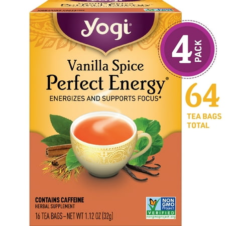 (Pack of 4) Yogi Tea, Vanilla Spice Perfect Energy Tea, Tea Bags, 16 Ct, 1.12 OZ
