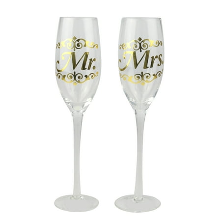Topshelf Decorative Gold Mr And Mrs Champagne Glasses Bride And