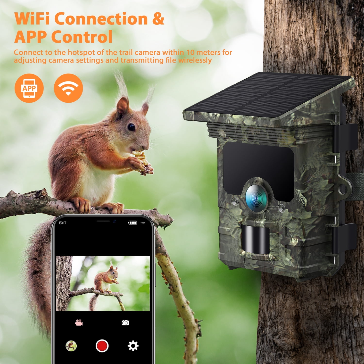 CAMPARK 2 Pack Solar WiFi Trail Camera Native 4K 30fps Bluetooth 46MP Game Camera with Infrared Night Vision 120°Wide Angel Motion Activated Waterproof Deer Hunting Trail Cam for Wildlife Monitoring