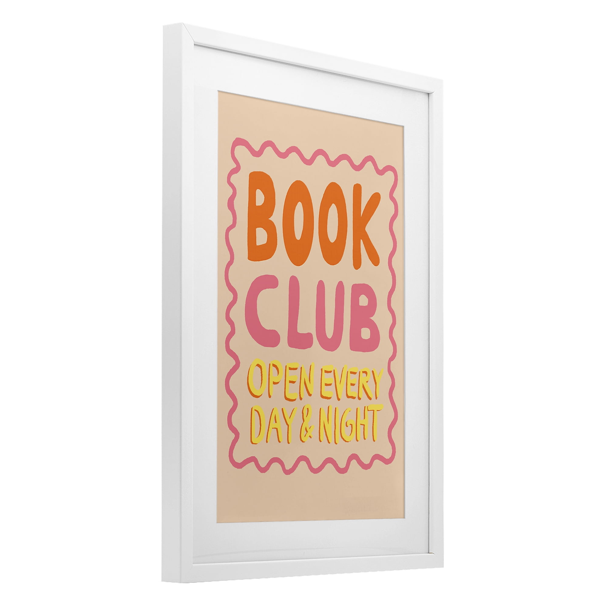 Book Club Day & Night White Framed Print Under Glass, design by Florentina Dolci