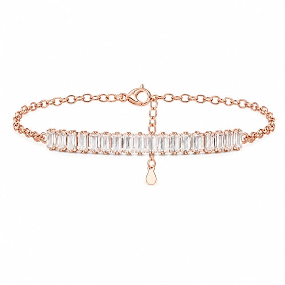 Pink Cart - Elegant Baguette Cut Adjustable Chain Bracelet for Women Stylish Party Wear Fashion Wrist Accessory