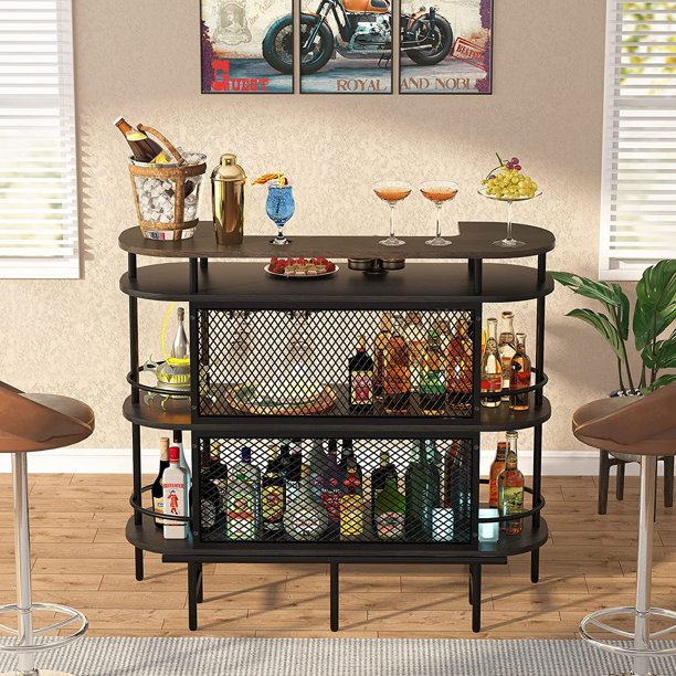 Tribesigns 4 Tier Bar Table with Storage Shelves and Wine Glasses